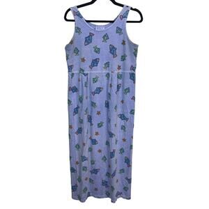 Fresh Produce Blue Fish Starfish Print Y2K 90s Maxi Cotton Dress Small As-Is